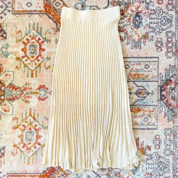 525 America Dresses & Skirts - 525 America Cream High Waist Pleated Stretch Ombre Effect Midi Skirt